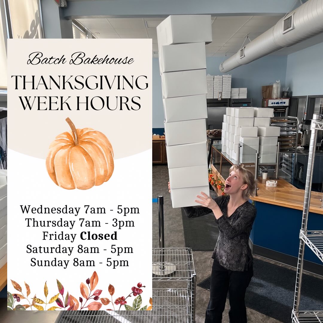 It’s almost time for Thanksgiving, we’re in our final preparations! We are open in retail on Wednesday, Thursday, Saturday and Sunday this week. We look forward to seeing you! 🥧 

Order pickup begins at 8am each day, please come in to the bakery to get your goodies. No same day holds, all items in retail will be first come first served this week.